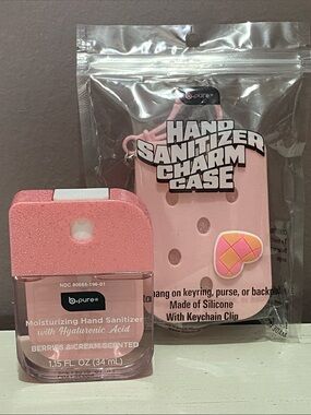 b.pure Pink Berries & Cream Hand Sanitizer with Pink Silicone Charm Case